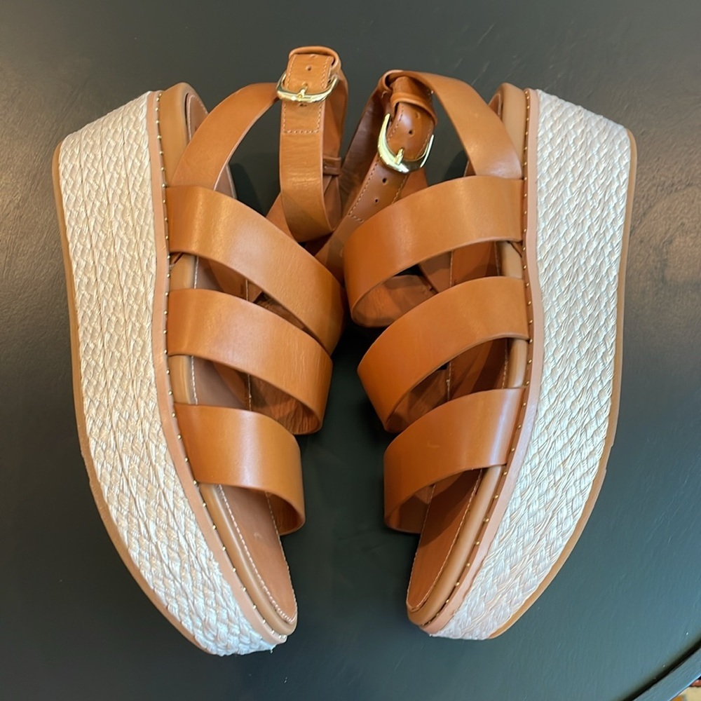 NWT FitFlop ELOISE light tan Espadrille Leather Wedge Back Strap Sandals Size 10 - Picture 5 of 12